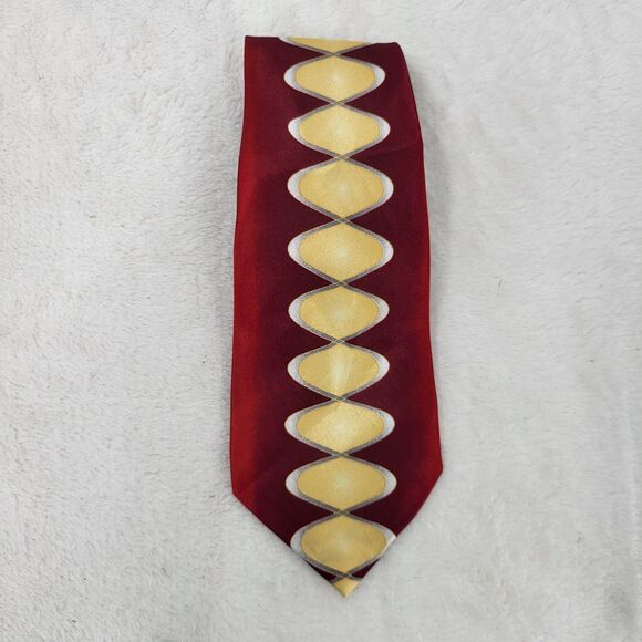 Red with yellow abstract print polyester tie - Picture 1 of 3